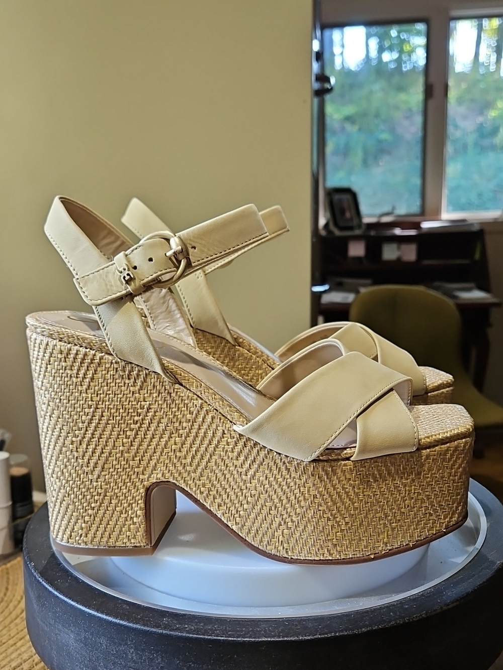 Sam Edelman Cream Woven Platform Wedge Sandals